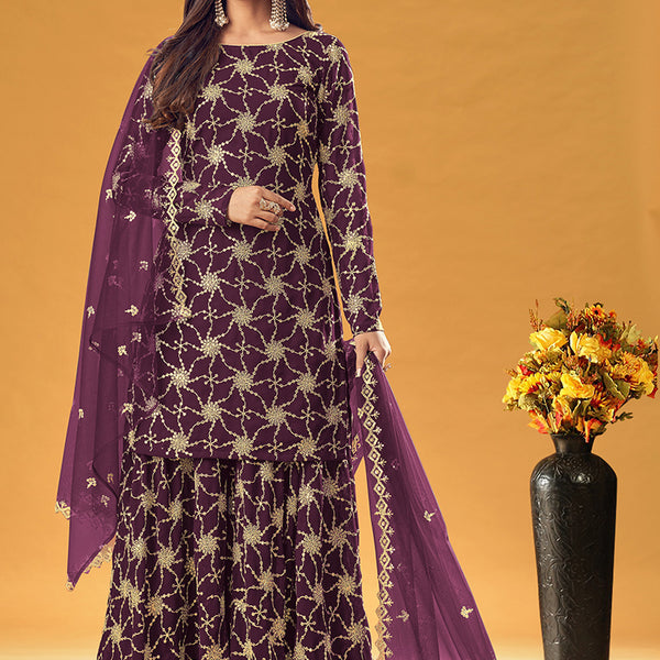 Monjolika Fashion Purple Embroidered Palazzo Salwar Suit - Distacart