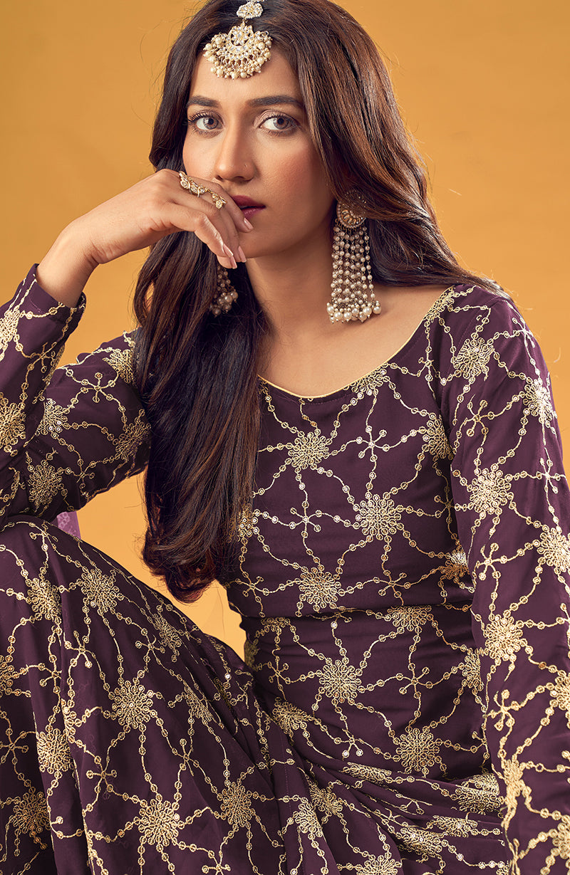 Monjolika Fashion Purple Embroidered Palazzo Salwar Suit