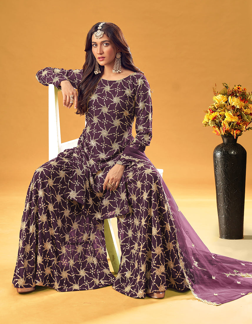 Monjolika Fashion Purple Embroidered Palazzo Salwar Suit