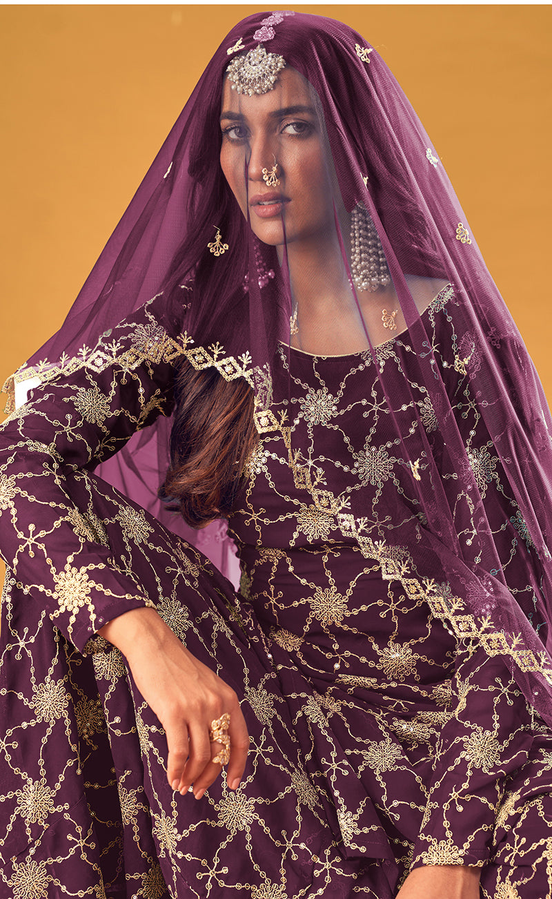 Monjolika Fashion Purple Embroidered Palazzo Salwar Suit