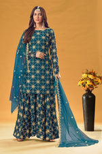 Thumbnail for Monjolika Fashion Teal Embroidered Palazzo Salwar Suit