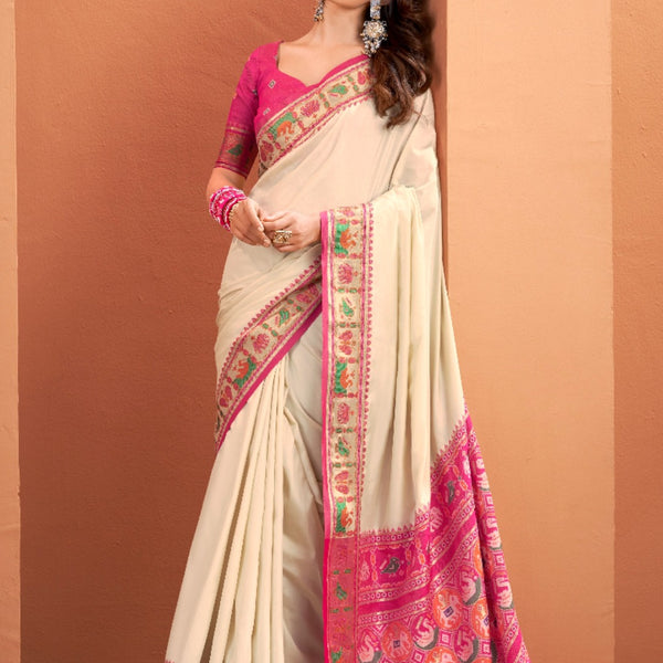 Anaita Beige Silk Zari Weaving With Classic Patola Saree With Blouse - Distacart