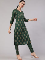 Thumbnail for Aks Women Ethnic Motifs Printed Angrakha Kurta with Trousers - Distacart