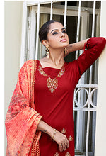 Thumbnail for Monjolika Fashion Red Color Rayon Cotton Embroidered Ceremonial Salwar Suit