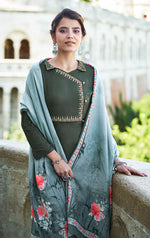 Thumbnail for Monjolika Fashion Dark Sea Green Color Rayon Cotton Embroidered Ceremonial Salwar Suit