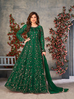Thumbnail for Monjolika Fashion Green Color Net Embroidered Anarkali Salwar Suit