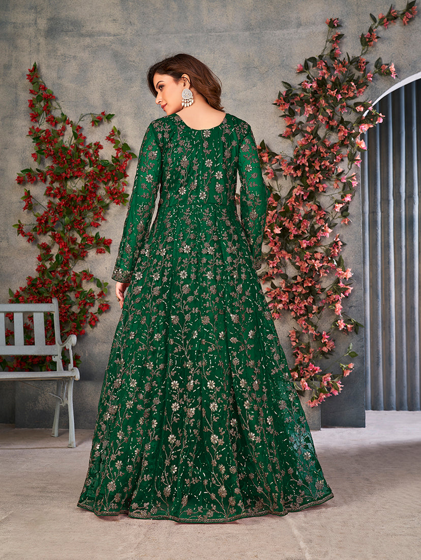 Monjolika Fashion Green Color Net Embroidered Anarkali Salwar Suit