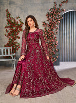 Thumbnail for Monjolika Fashion Magenta Color Net Embroidered Anarkali Salwar Suit