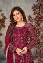 Thumbnail for Monjolika Fashion Magenta Color Net Embroidered Anarkali Salwar Suit