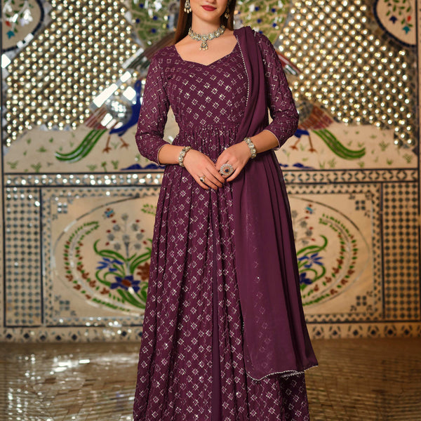Monjolika Fashion Purple Color Georgette Anarkali Lehenga Style Suit - Distacart