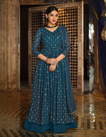Thumbnail for Monjolika Fashion Dark Teal Color Georgette Anarkali Lehenga Style Suit