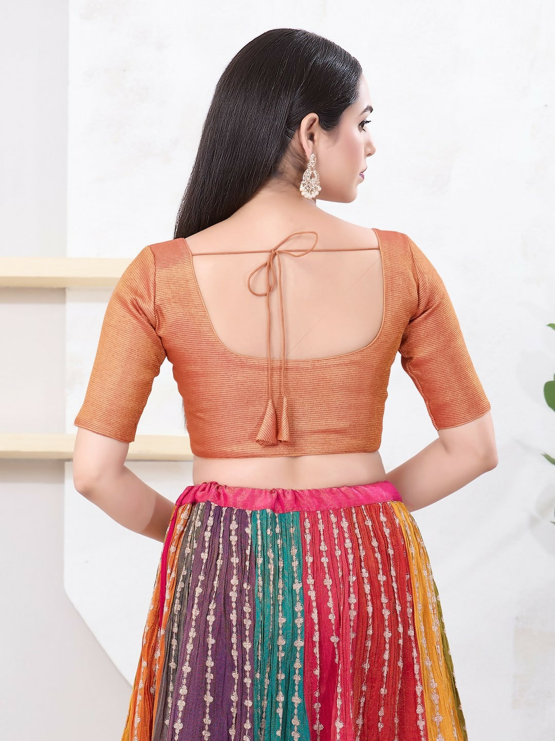 Joban Fashion Copper Tissue Elbow Sleeveless Front Open Blouse