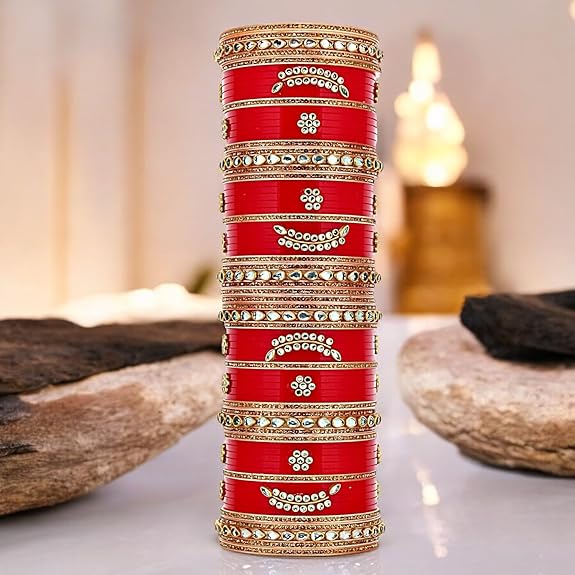 Tehzeeb Creations Bridal Bangle Set Red Designer Chura Wedding Punjabi Choora Fashion Jewellery Chuda For Women - Distacart