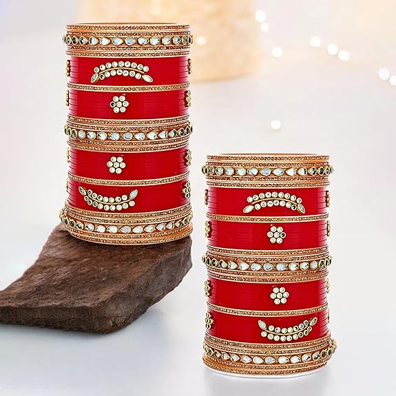 Tehzeeb Creations Bridal Bangle Set Red Designer Chura Wedding Punjabi Choora Fashion Jewellery Chuda For Women - Distacart