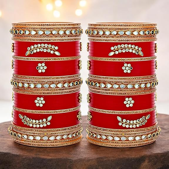 Tehzeeb Creations Bridal Bangle Set Red Designer Chura Wedding Punjabi Choora Fashion Jewellery Chuda For Women - Distacart