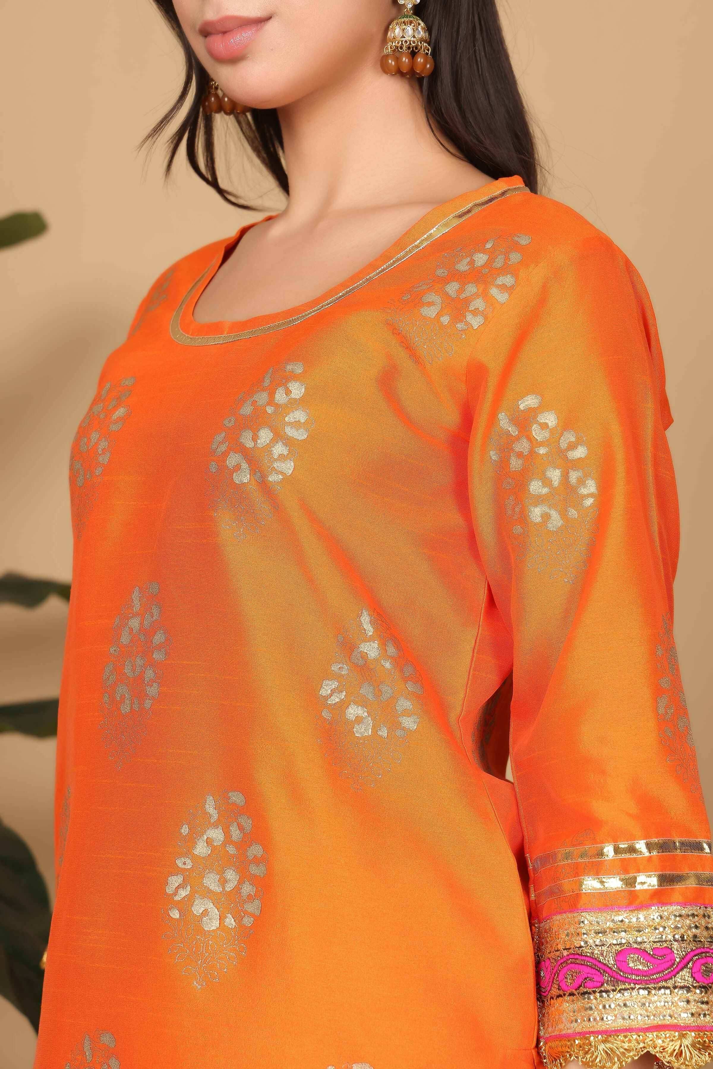 Joban Fashion Orange Silk Lehenga Set