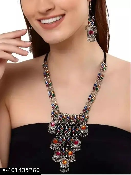 Tehzeeb Creations Women's Multi Colour Meenakari Oxidised Necklace Set - Distacart