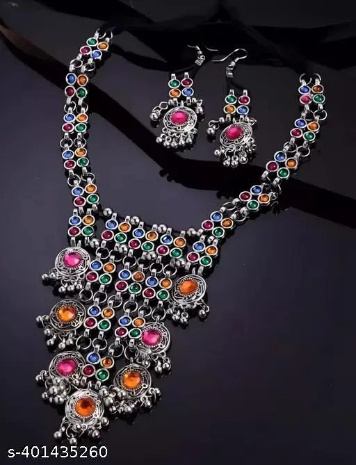 Tehzeeb Creations Women's Multi Colour Meenakari Oxidised Necklace Set - Distacart