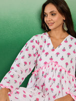 Thumbnail for Sangria Floral Printed Pure Cotton Anarkali Kurta With Trouser - Distacart