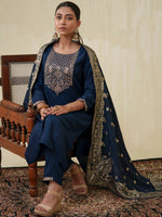 Thumbnail for Ode by House of Pataudi Ethnic Motifs Yoke Design Sequinned Kurta With Trousers & Dupatta - Distacart