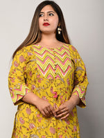 Thumbnail for Swasti Women Plus Size Yellow Floral Printed Regular Sleeves Straight Kurta