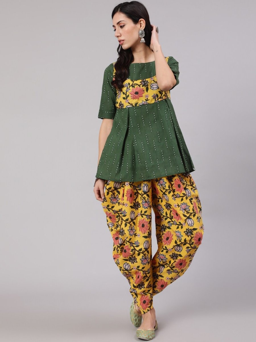 Aks Floral Printed Pure Cotton Kurti With Dhoti Pants - Distacart
