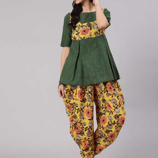 Aks Floral Printed Pure Cotton Kurti With Dhoti Pants - Distacart