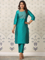 Thumbnail for Ode by House of Pataudi Ethnic Motifs Yoke Design Thread Work Kurta With Trouser - Distacart