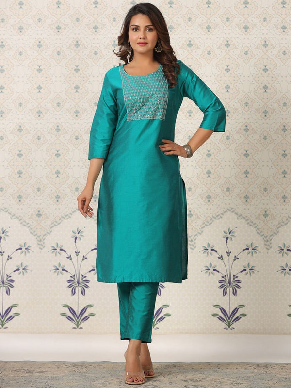 Ode by House of Pataudi Ethnic Motifs Yoke Design Thread Work Kurta With Trouser - Distacart