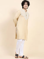 Thumbnail for HOUSE OF KARI Ethnic Motifs Yoke Design Mandarin Collar Chikankari Pure Cotton Kurta - Distacart