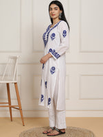 Thumbnail for HOUSE OF KARI Women Ethnic Motifs Embroidered Regular Chikankari Pure Cotton Kurta with Trousers - Distacart