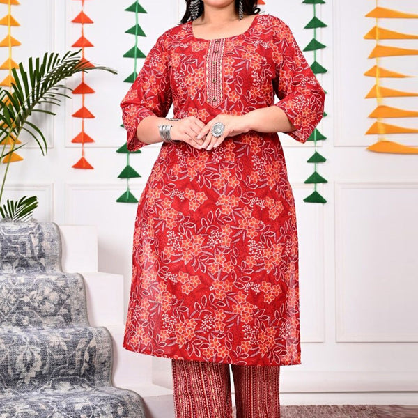 Swasti Plus Size Ethnic Motifs Printed Regular Pure Cotton Kurta with Trousers & Dupatta - Distacart