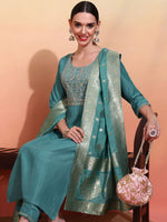 Thumbnail for Ode by House of Pataudi Women Embroidered Regular Kurta with Trousers & With Dupatta - Distacart