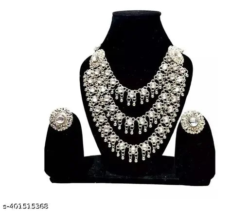 Tehzeeb Creations Women's Silver Colour Oxidised Necklace Set With Mirror Work - Distacart