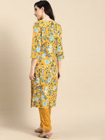Thumbnail for All About You Women Mustard Yellow & White Floral Printed Kurta with Trousers - Distacart