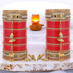 Thumbnail for Tehzeeb Creations Bridal Bangle Set Wedding Punjabi chuda Designer chura CZ Stone Red Color choora Set for Women