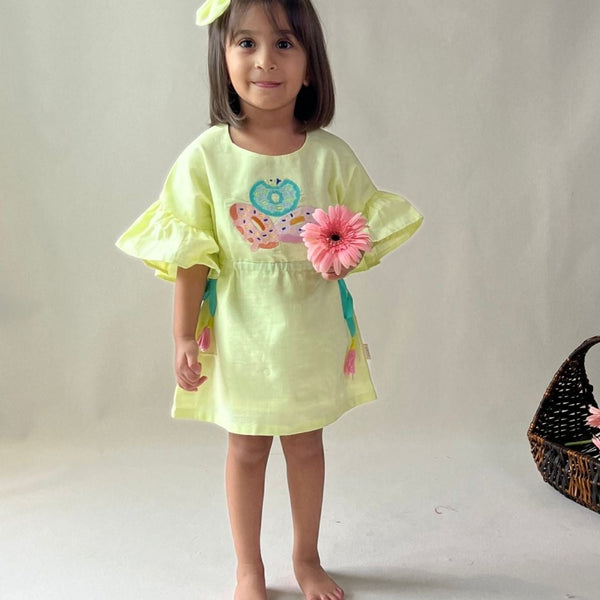 ArthLife Yellow Donuts Embroidered Dress - Distacart