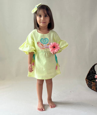 ArthLife Yellow Donuts Embroidered Dress - Distacart