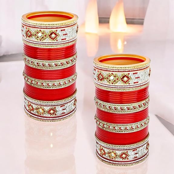 Tehzeeb Creations Bridal Bangle Set Designer Red Color Chuda Dulhan Punjabi Choora Fashion Wedding Chura for Women - Distacart