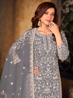 Thumbnail for Monjolika Fashion Grey Color Net Embroidered Salwar Kameez