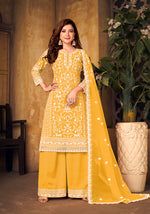 Thumbnail for Monjolika Fashion Yellow Color Net Embroidered Salwar Kameez