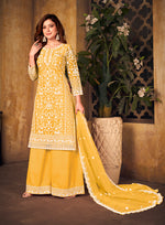 Thumbnail for Monjolika Fashion Yellow Color Net Embroidered Salwar Kameez