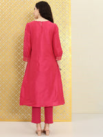 Thumbnail for Ode by House of Pataudi Women Fuchsia Pink Solid Rozana Kurta - Distacart