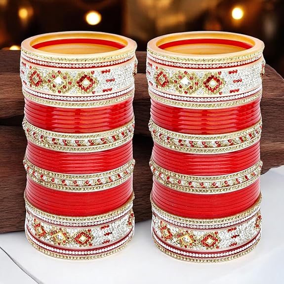 Tehzeeb Creations Bridal Bangle Set Designer Red Color Chuda Dulhan Punjabi Choora Fashion Wedding Chura for Women - Distacart
