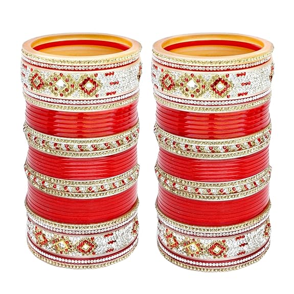 Tehzeeb Creations Bridal Bangle Set Designer Red Color Chuda Dulhan Punjabi Choora Fashion Wedding Chura for Women - Distacart