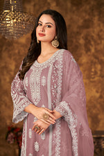 Thumbnail for Monjolika Fashion Mauve Color Net Embroidered Palazzo Suit