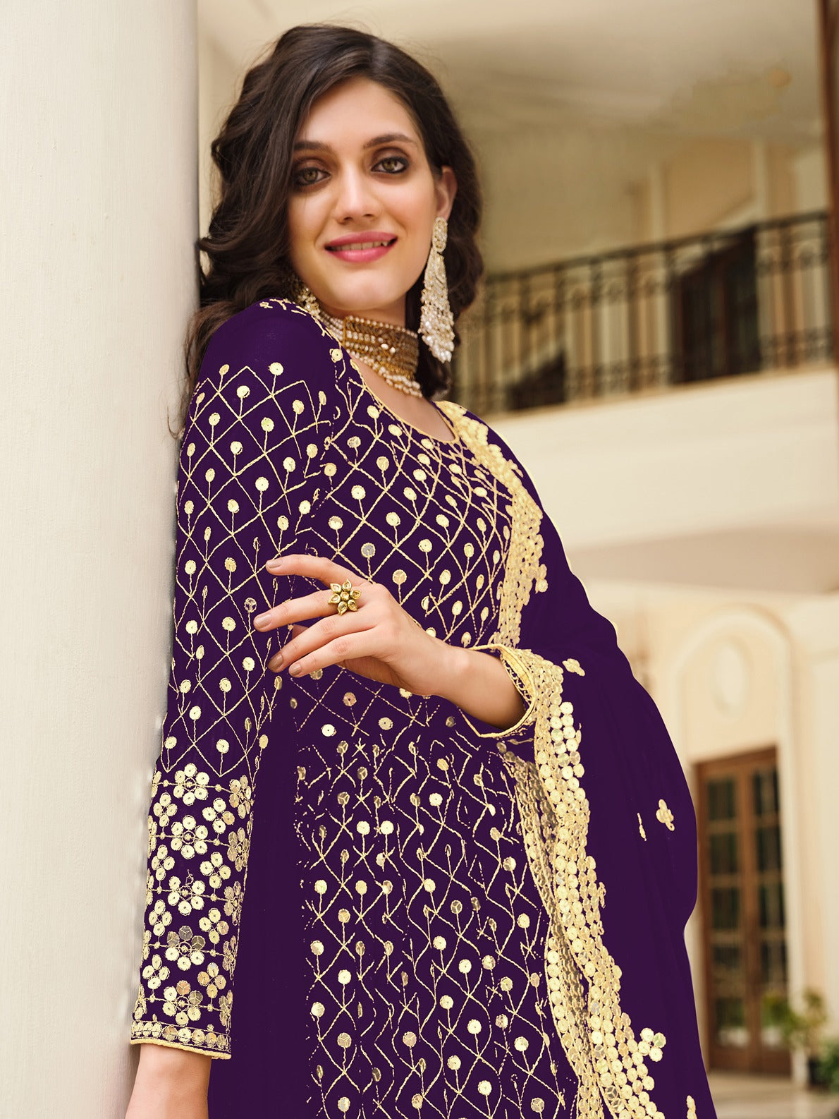 Monjolika Fashion Purple Color Georgette Embroidered Anarkali Salwar Kameez