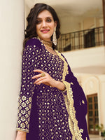 Thumbnail for Monjolika Fashion Purple Color Georgette Embroidered Anarkali Salwar Kameez