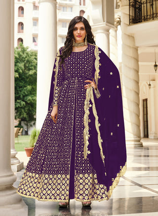 Monjolika Fashion Purple Color Georgette Embroidered Anarkali Salwar Kameez