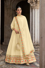 Thumbnail for Monjolika Fashion Cream Color Georgette Embroidered Floor Length Anarkali Suit